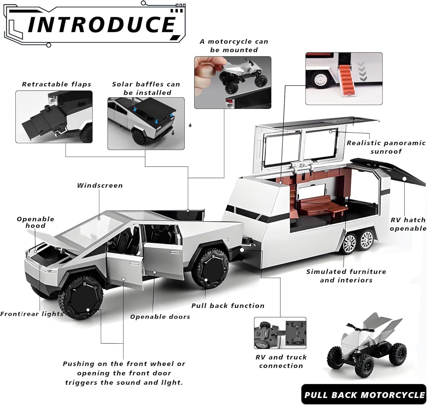 Mroace 1/32 Diecast Pickup and RV Trailer Set