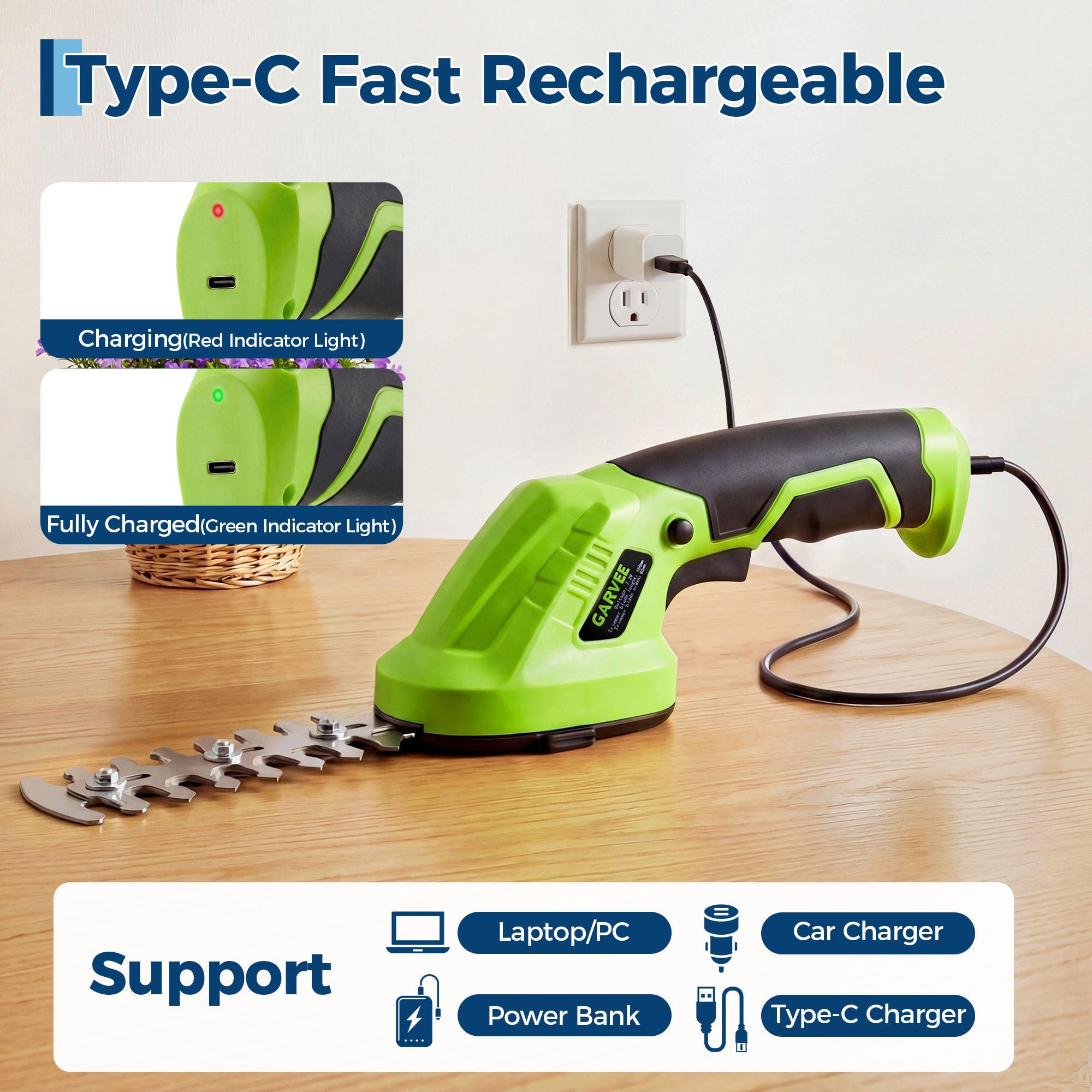 Mroace 7.2V Brushless 2-in-1 Cordless Hedge Trimmer & Grass Shear