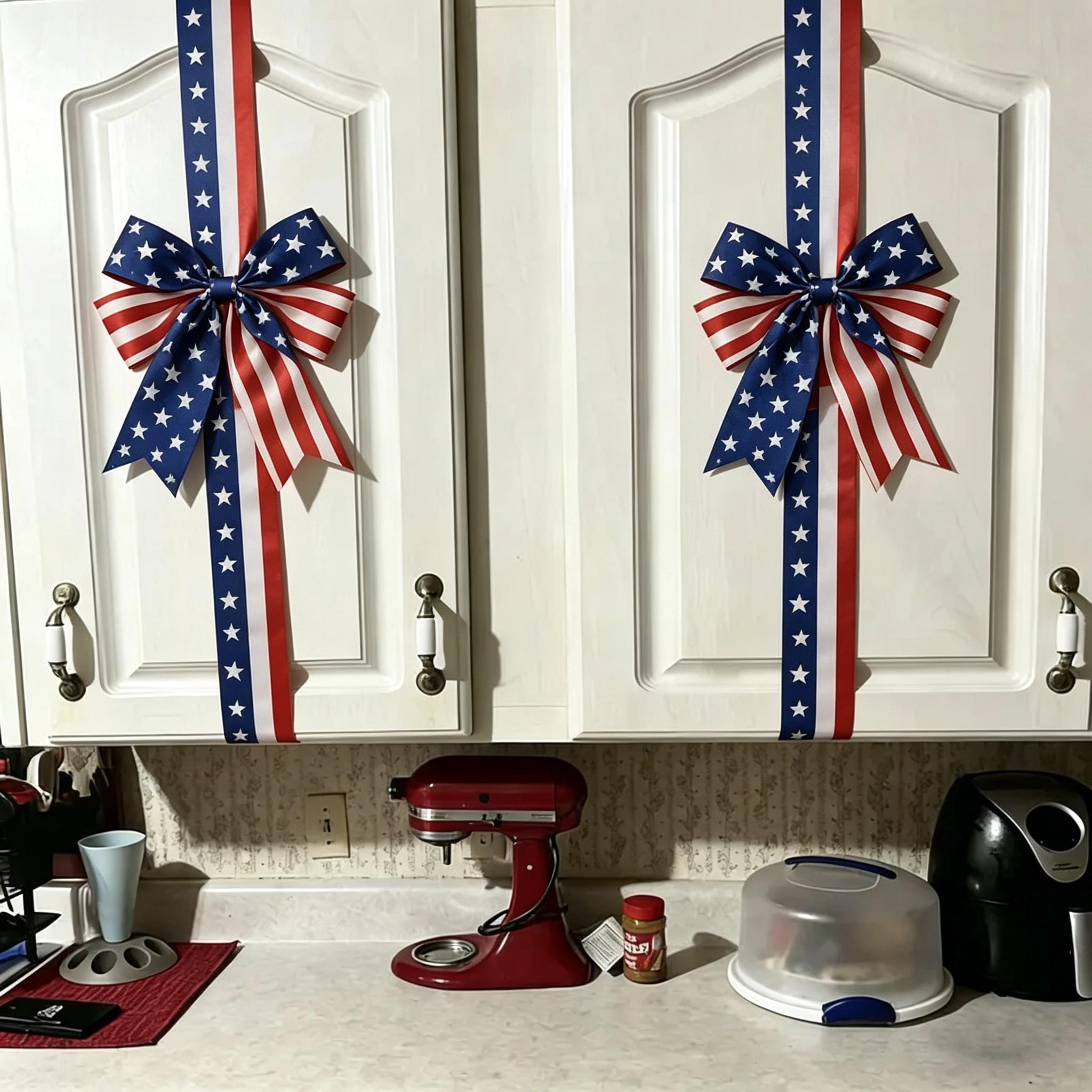 Mroace 79-Inch Red White Blue Independence Day Cabinet Fringe Bow