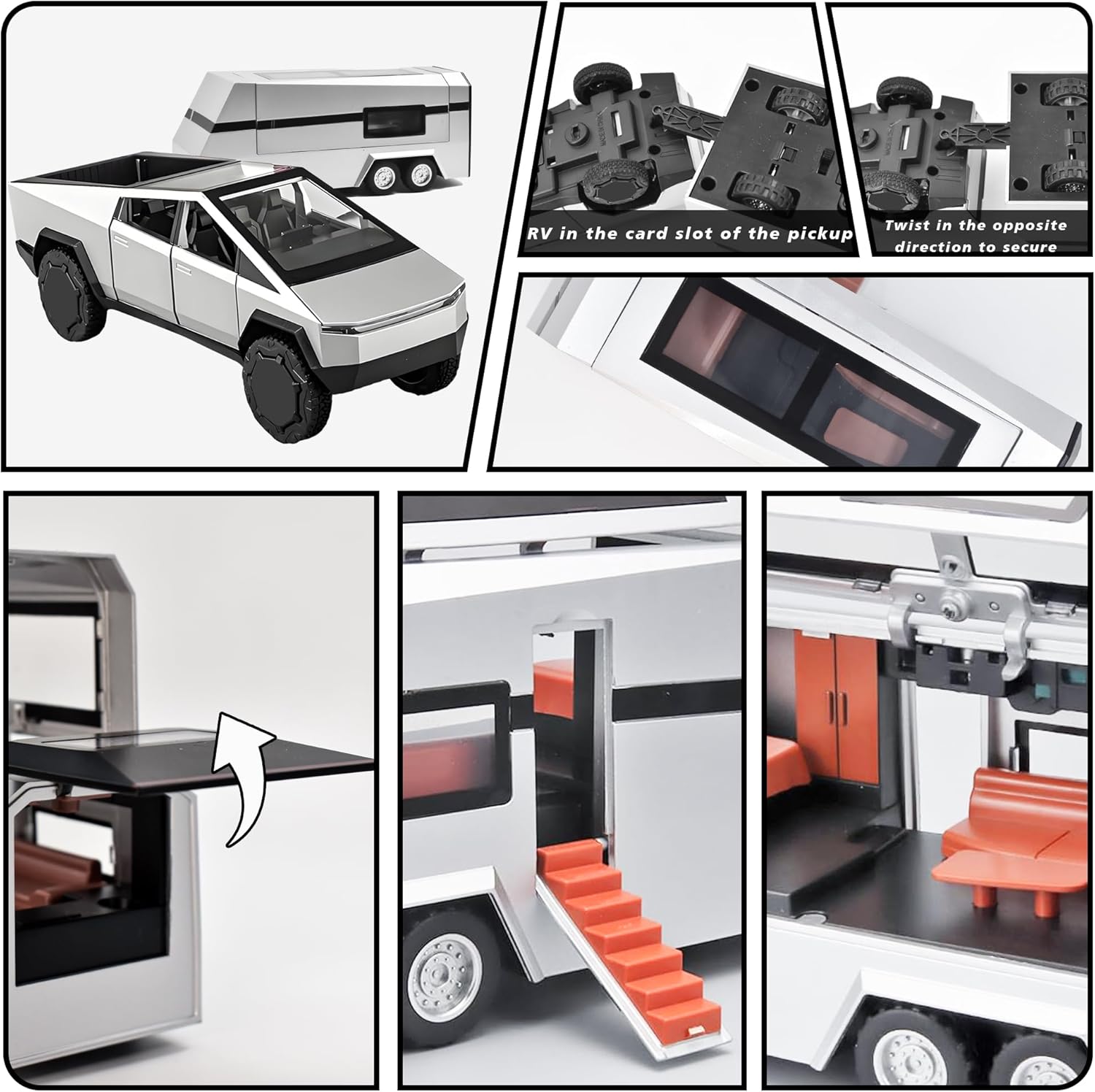 Mroace 1/32 Diecast Pickup and RV Trailer Set