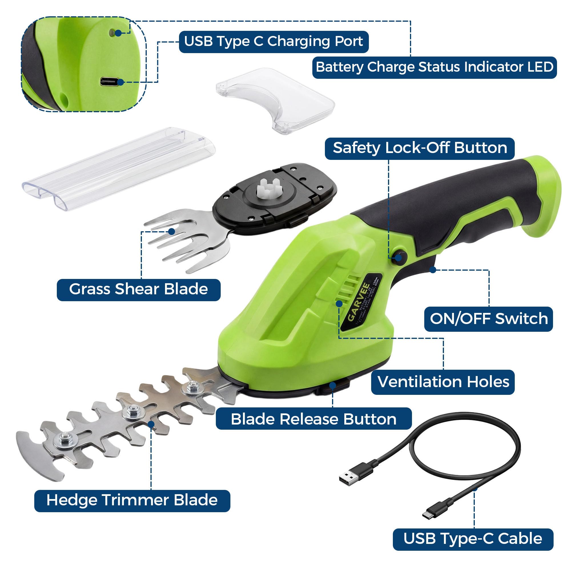Mroace 7.2V Brushless 2-in-1 Cordless Hedge Trimmer & Grass Shear