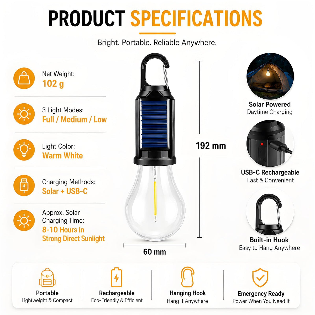 Mroace Solar Rechargeable LED Camping Lanterns
