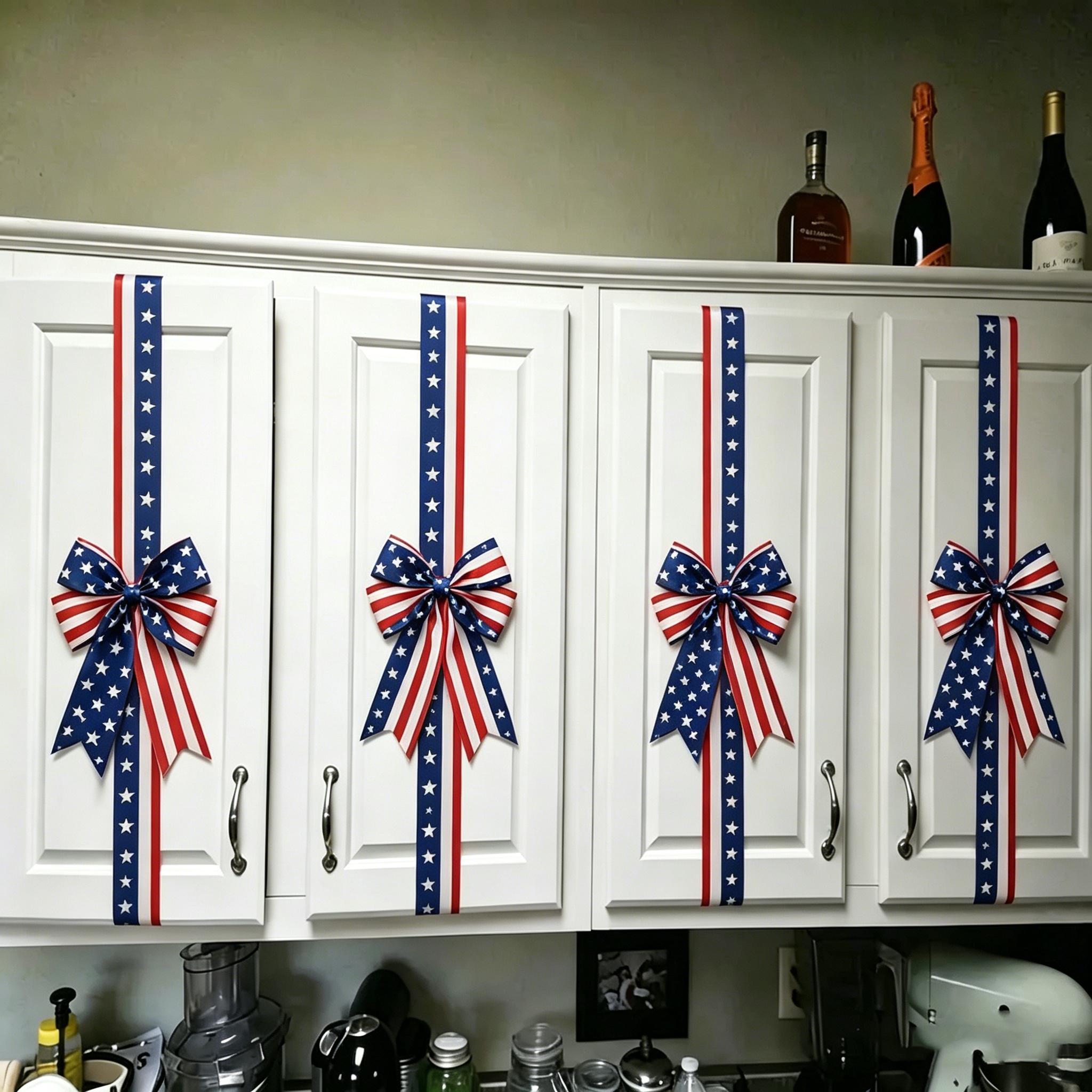 Mroace 79-Inch Red White Blue Independence Day Cabinet Fringe Bow
