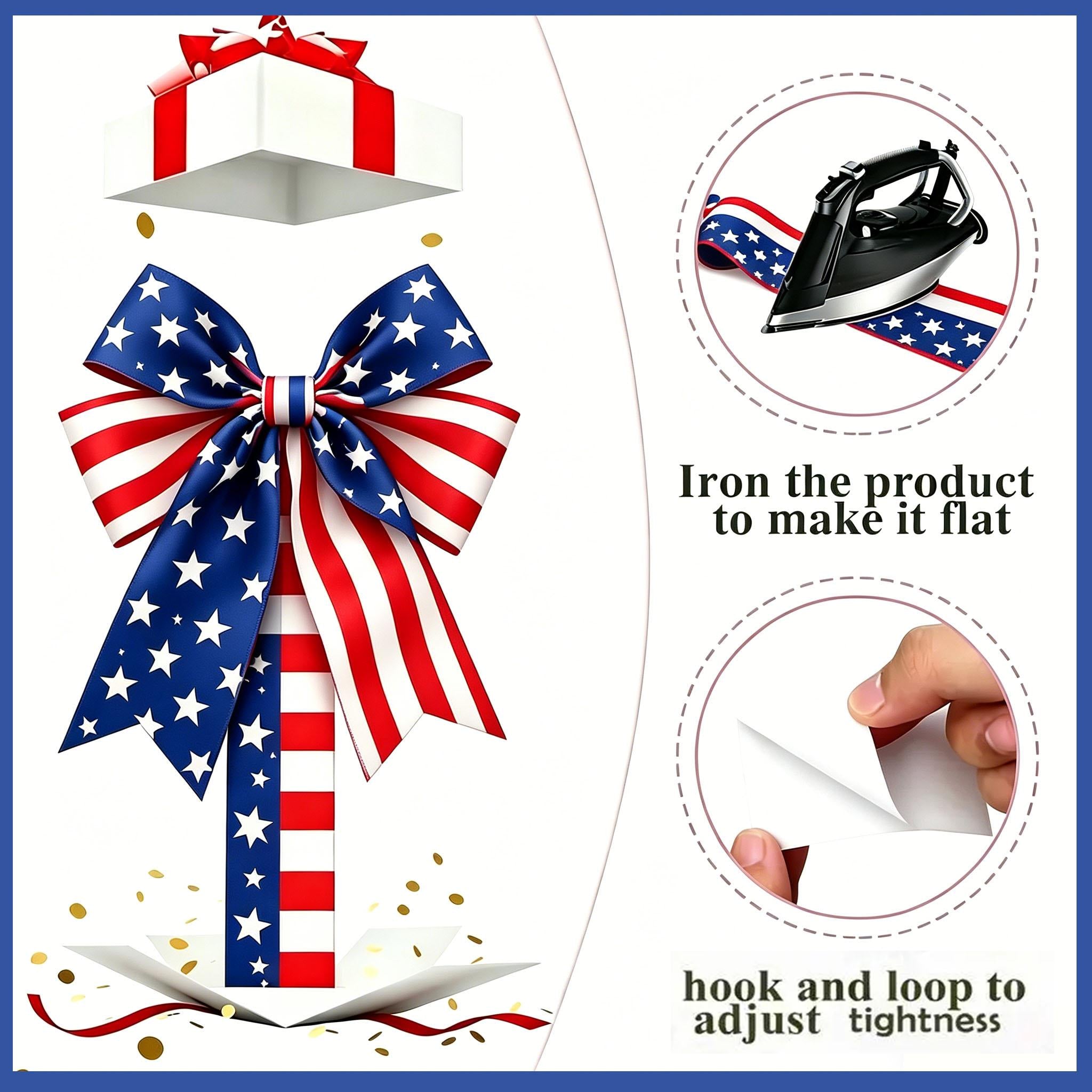 Mroace 79-Inch Red White Blue Independence Day Cabinet Fringe Bow