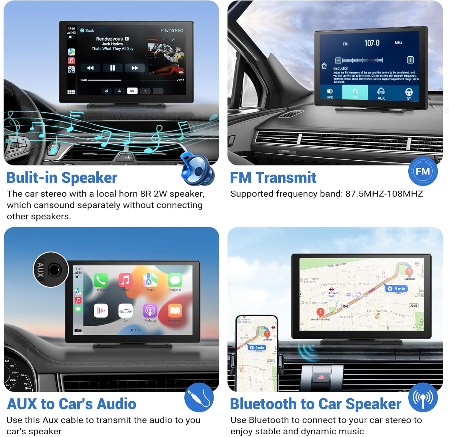 Mroace 9-Inch Wireless 1080P Backup Camera CarPlay Car Stereo