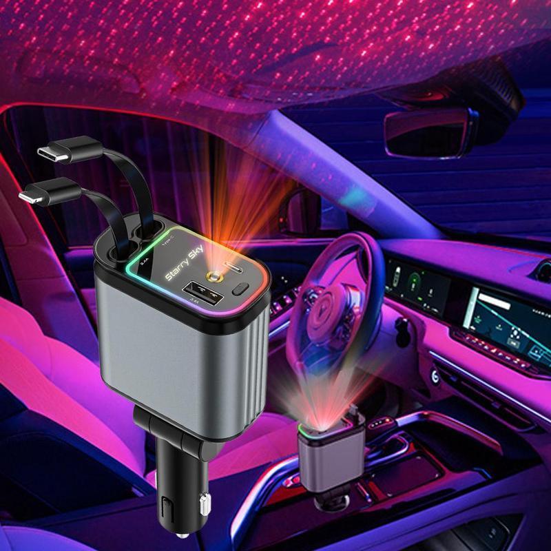Mroace 4 in 1 Retractable Car Charger With Stary Lights