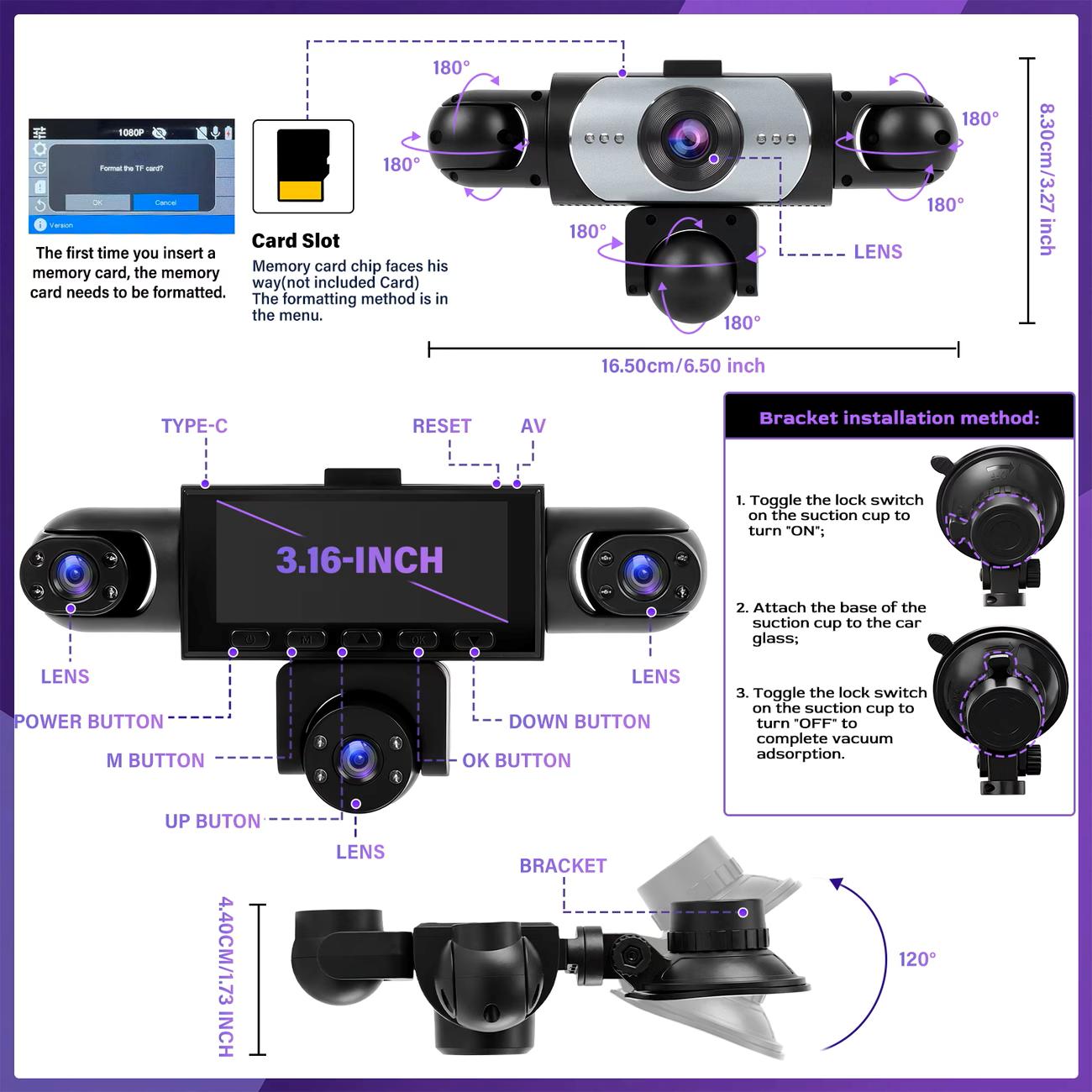 Mroace 5-Channel 1080P Full HD Car Dash Cam