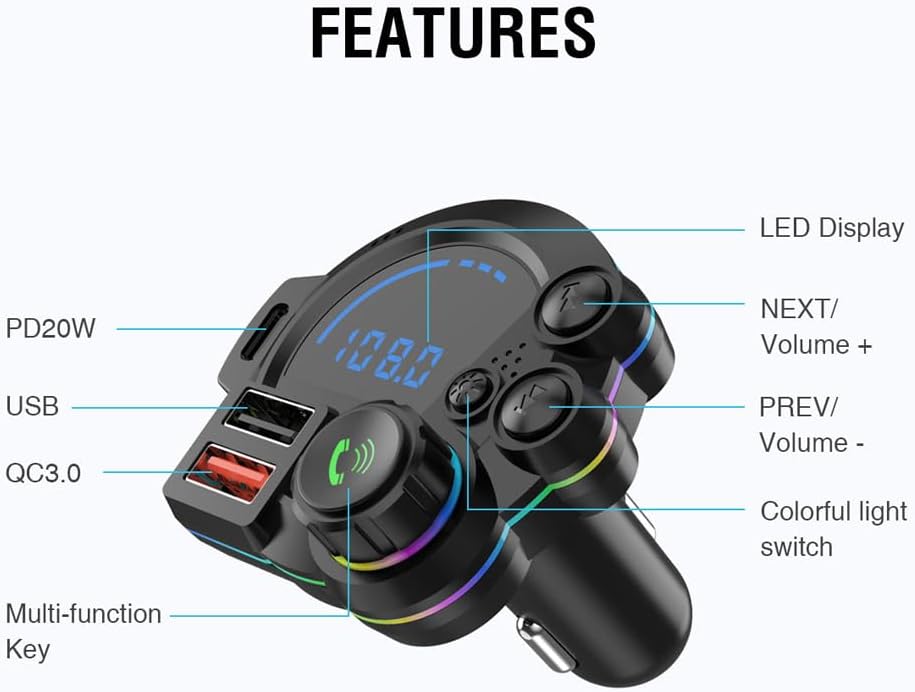 Mroace PD20W QC3.0 Hands-Free Bluetooth 5.3 FM Transmitter