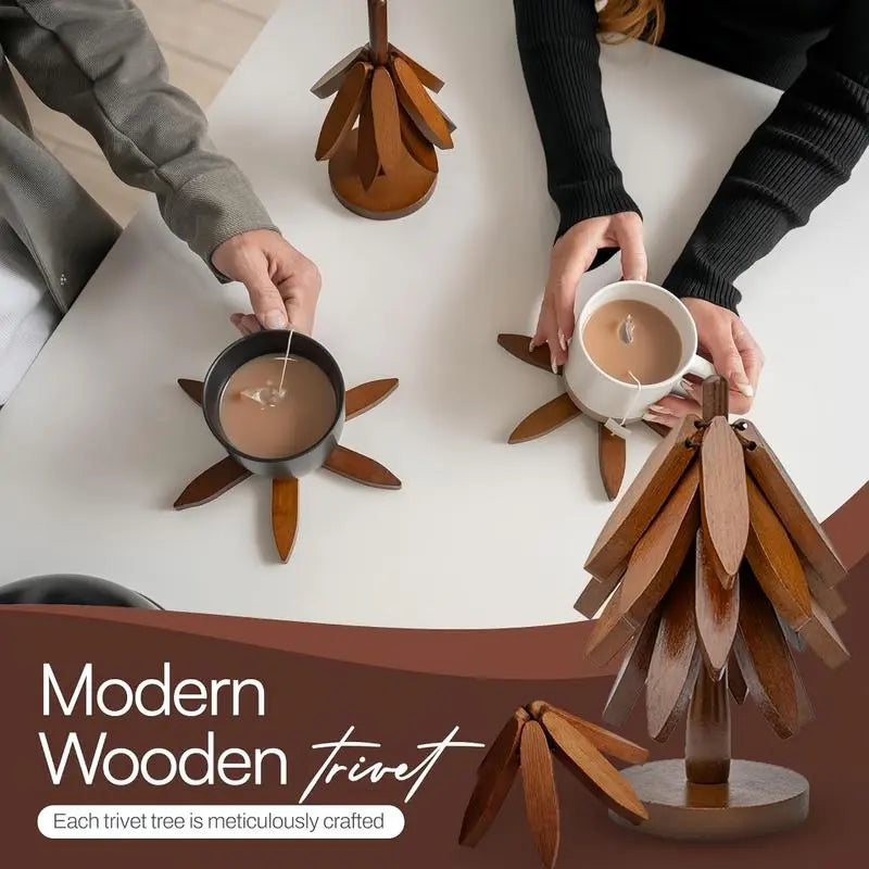 Mroace 4-Piece Wooden Trivet Set with Stand