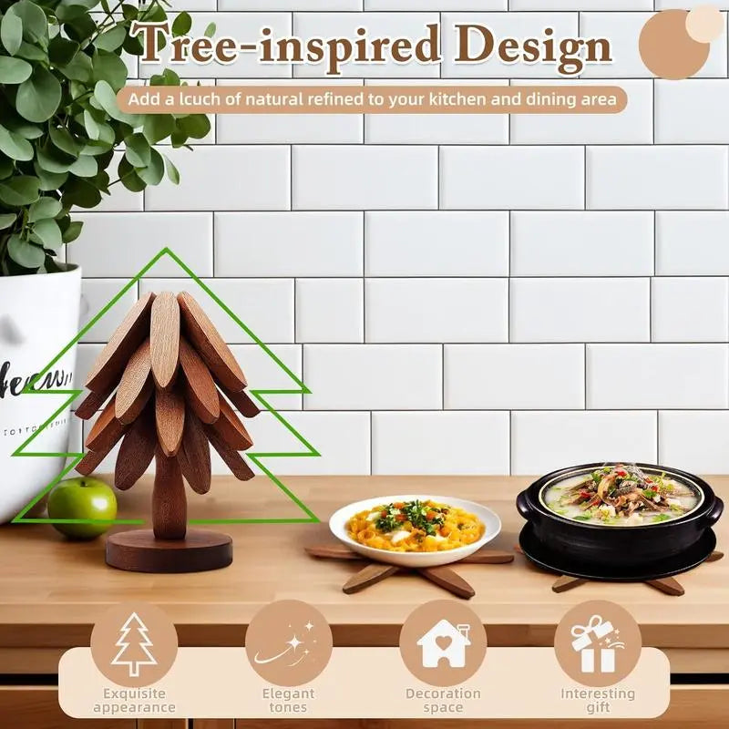 Mroace 4-Piece Wooden Trivet Set with Stand