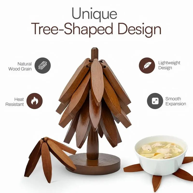 Mroace 4-Piece Wooden Trivet Set with Stand