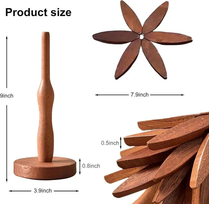 Mroace 4-Piece Wooden Trivet Set with Stand