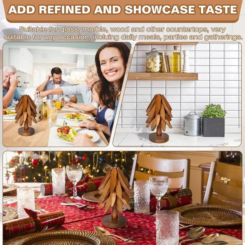 Mroace 4-Piece Wooden Trivet Set with Stand