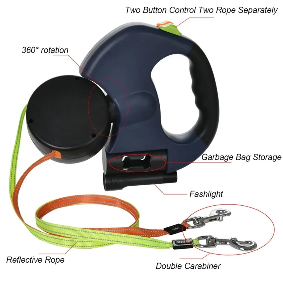 Mroace Adjustable Dual Retractable Pet Leash With LED Light