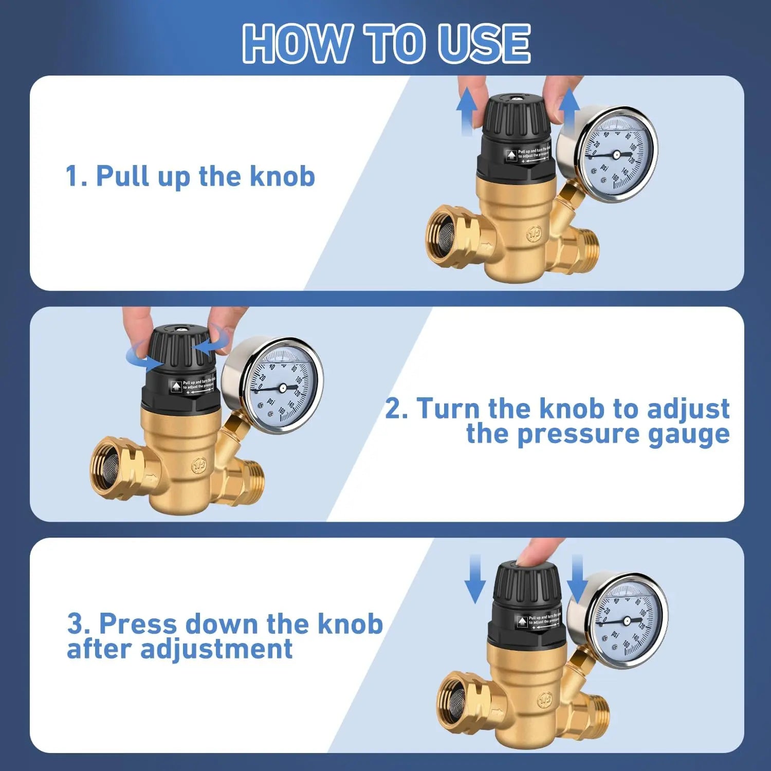 Mroace Lead-Free Brass Adjustable RV Water Pressure Regulator