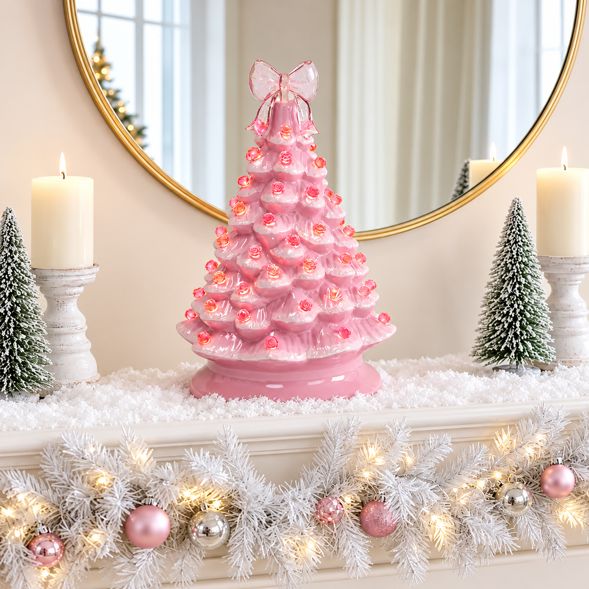 Mroace Hand Painted Pre Lit Ceramic Tabletop Christmas Tree
