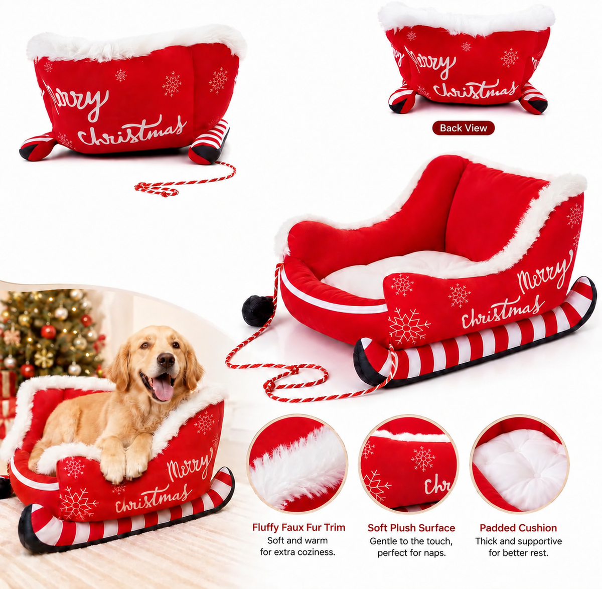 Mroace Plush Santa Sleigh Christmas Pet Bed