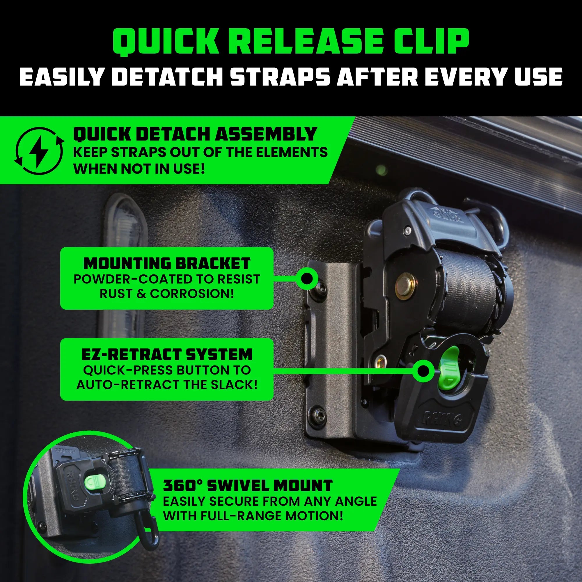 Mroace Mounted Retractable Ratchet Straps