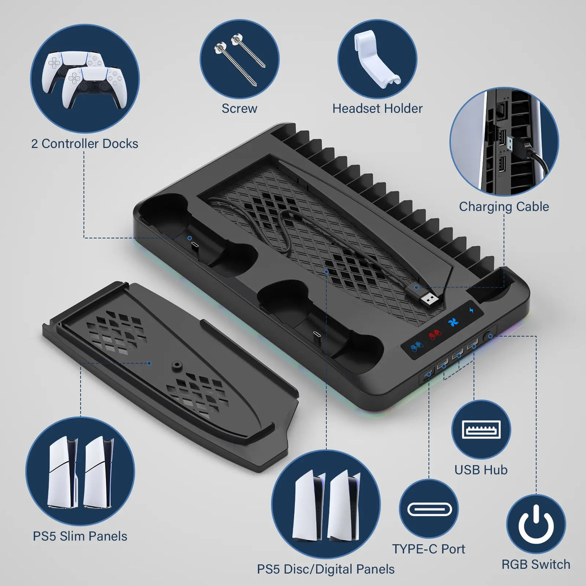Mroace Console Cooling Station With Dual Controller Charger