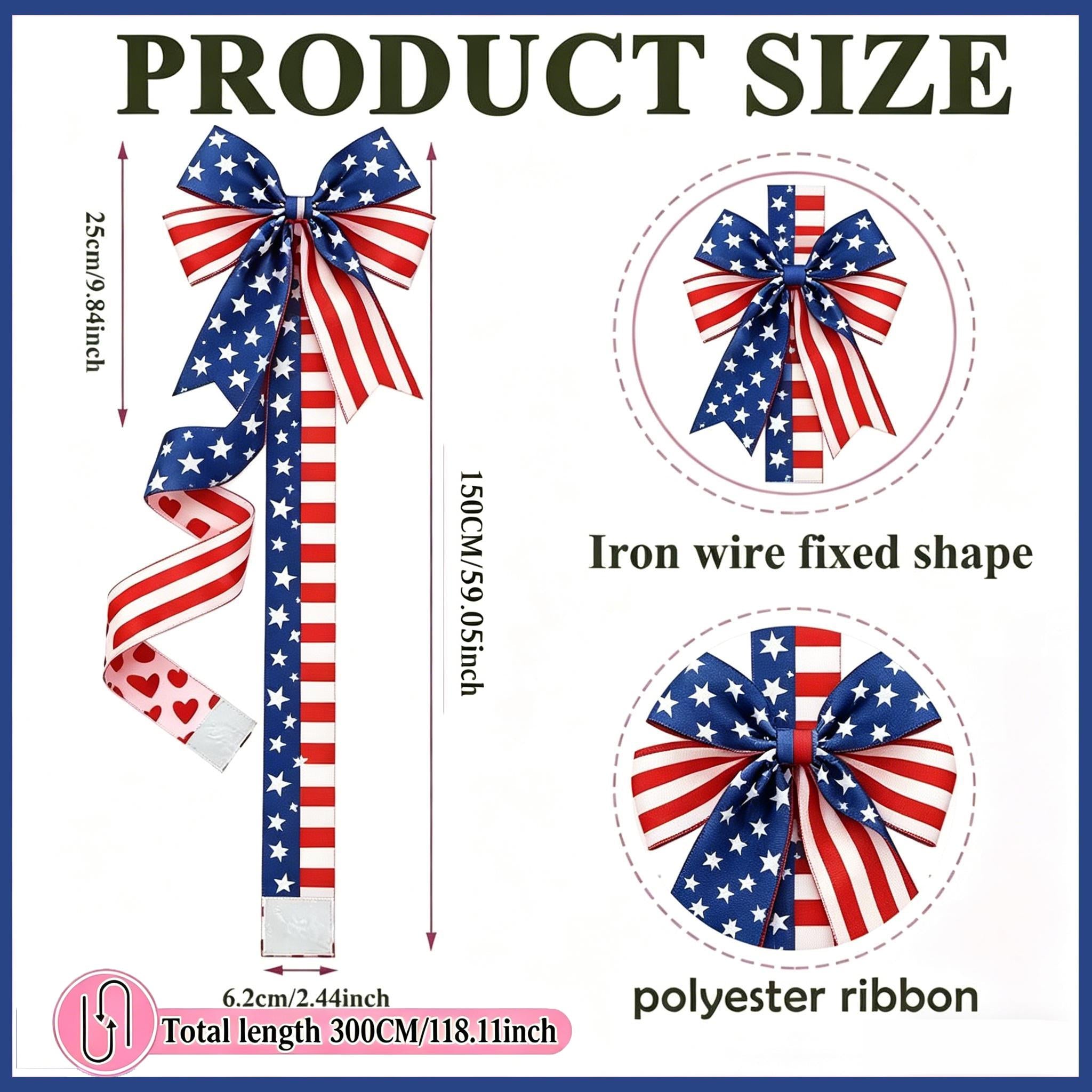 Mroace 79-Inch Red White Blue Independence Day Cabinet Fringe Bow