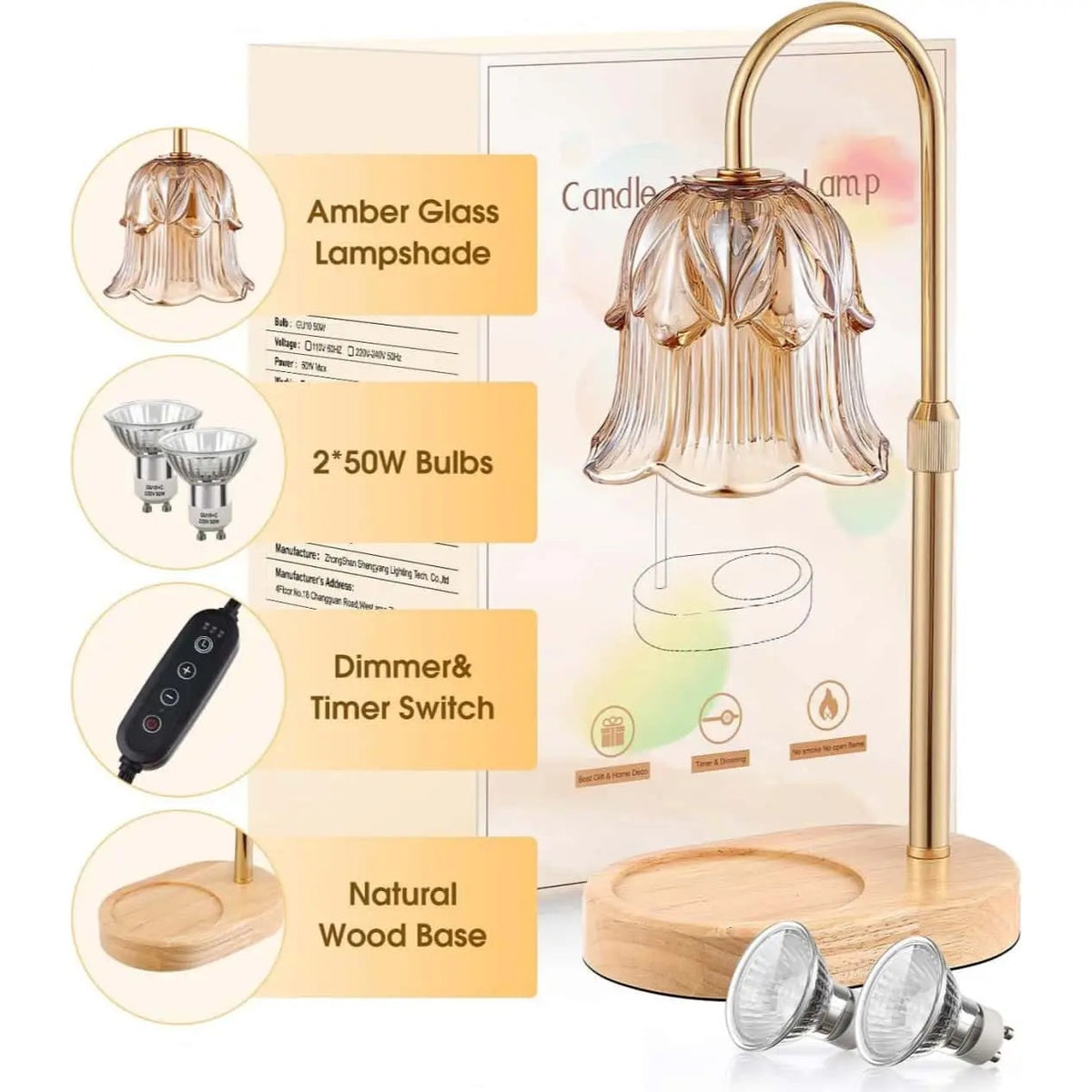 Mroace Adjustable Candle Warmer Lamp With Timer