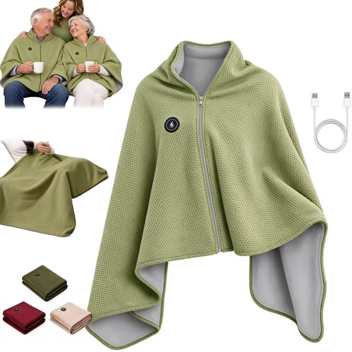 Mroace USB Heated Fleece Shawl Blanket With Adjustable Temperature