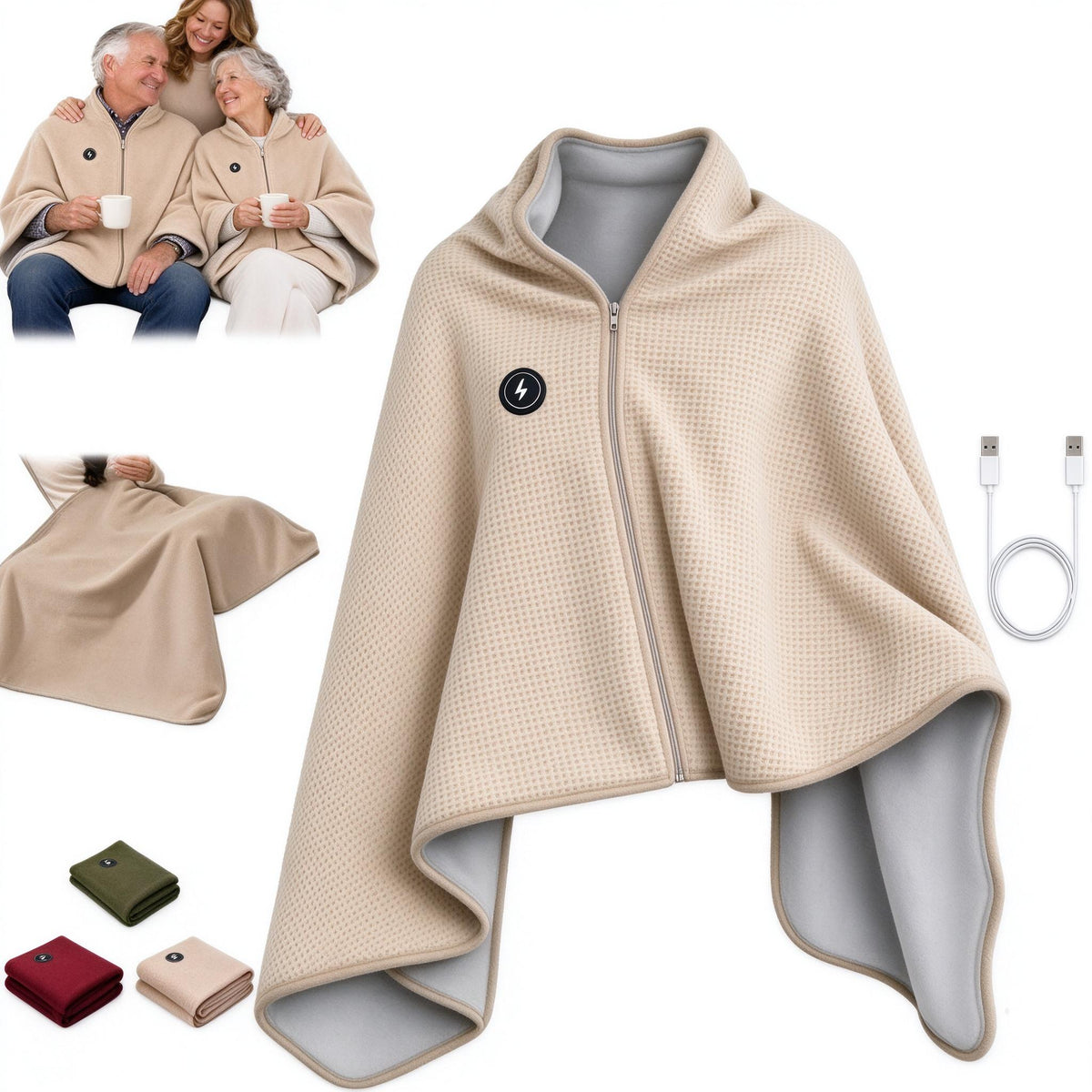Mroace USB Heated Fleece Shawl Blanket With Adjustable Temperature