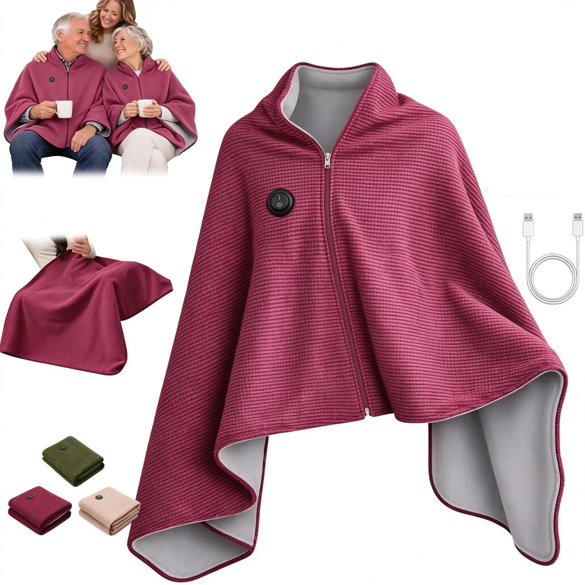 Mroace USB Heated Fleece Shawl Blanket With Adjustable Temperature
