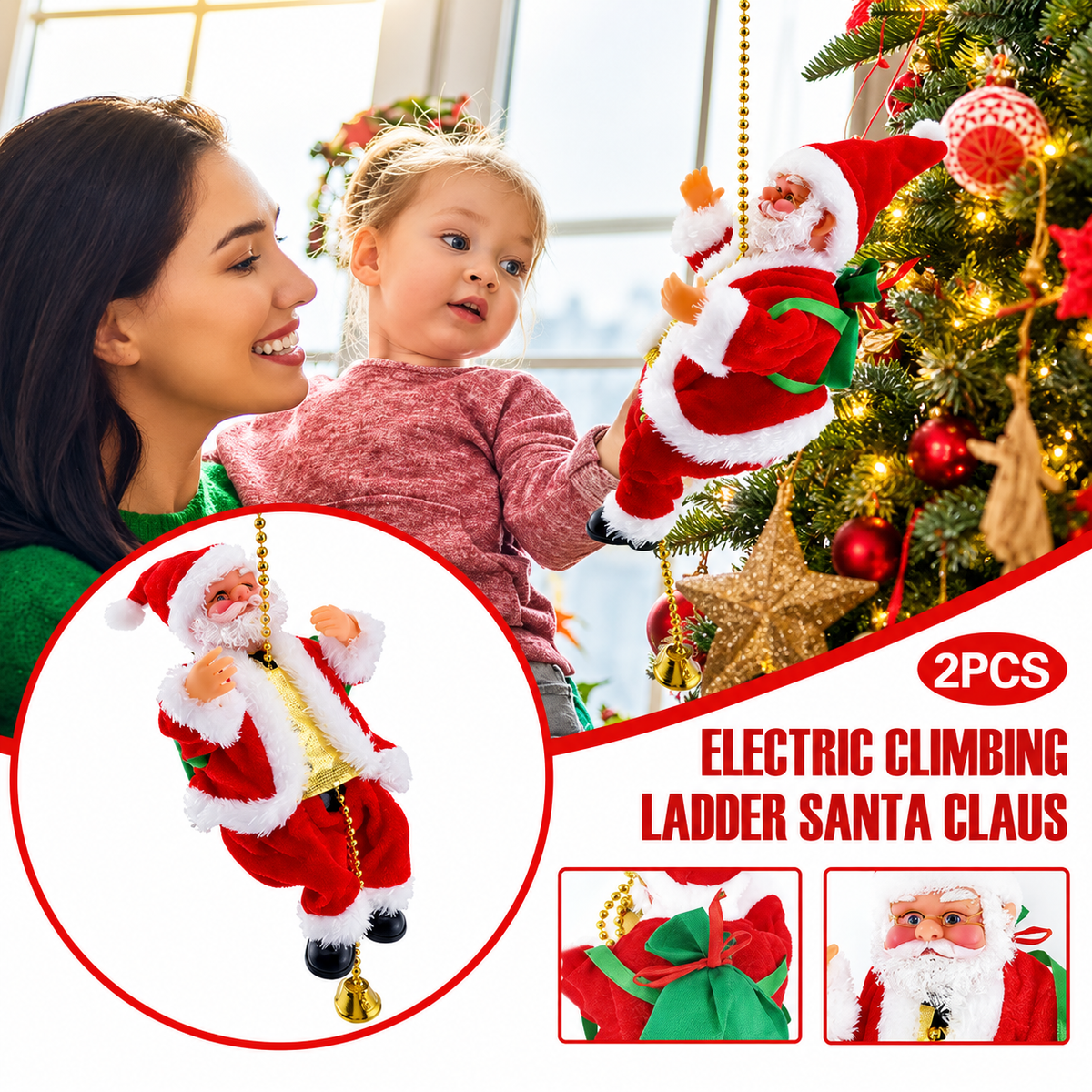 Mroace Musical Electric Climbing Santa Christmas Decoration