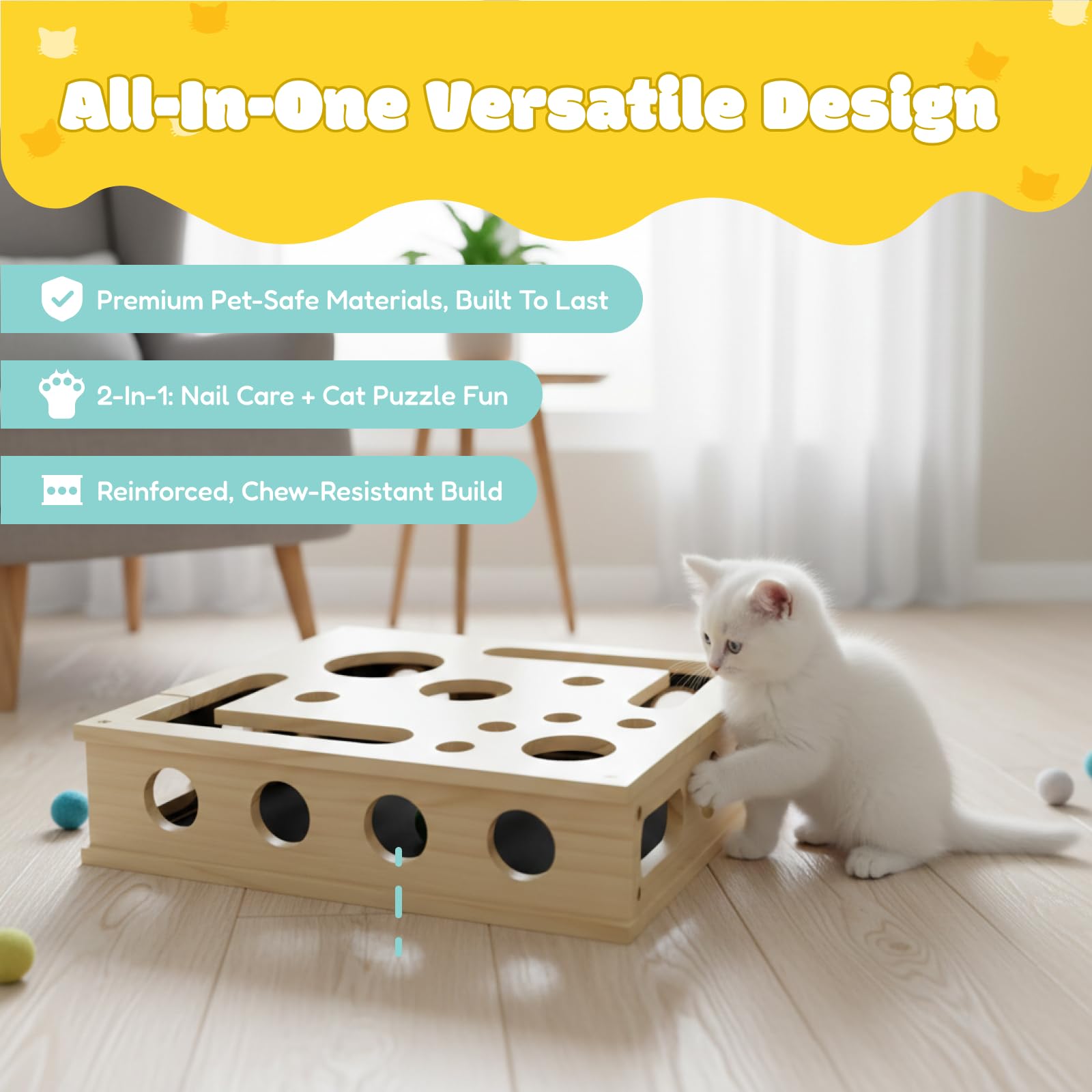 Mroace Wooden Cat Nail File Enrichment Box