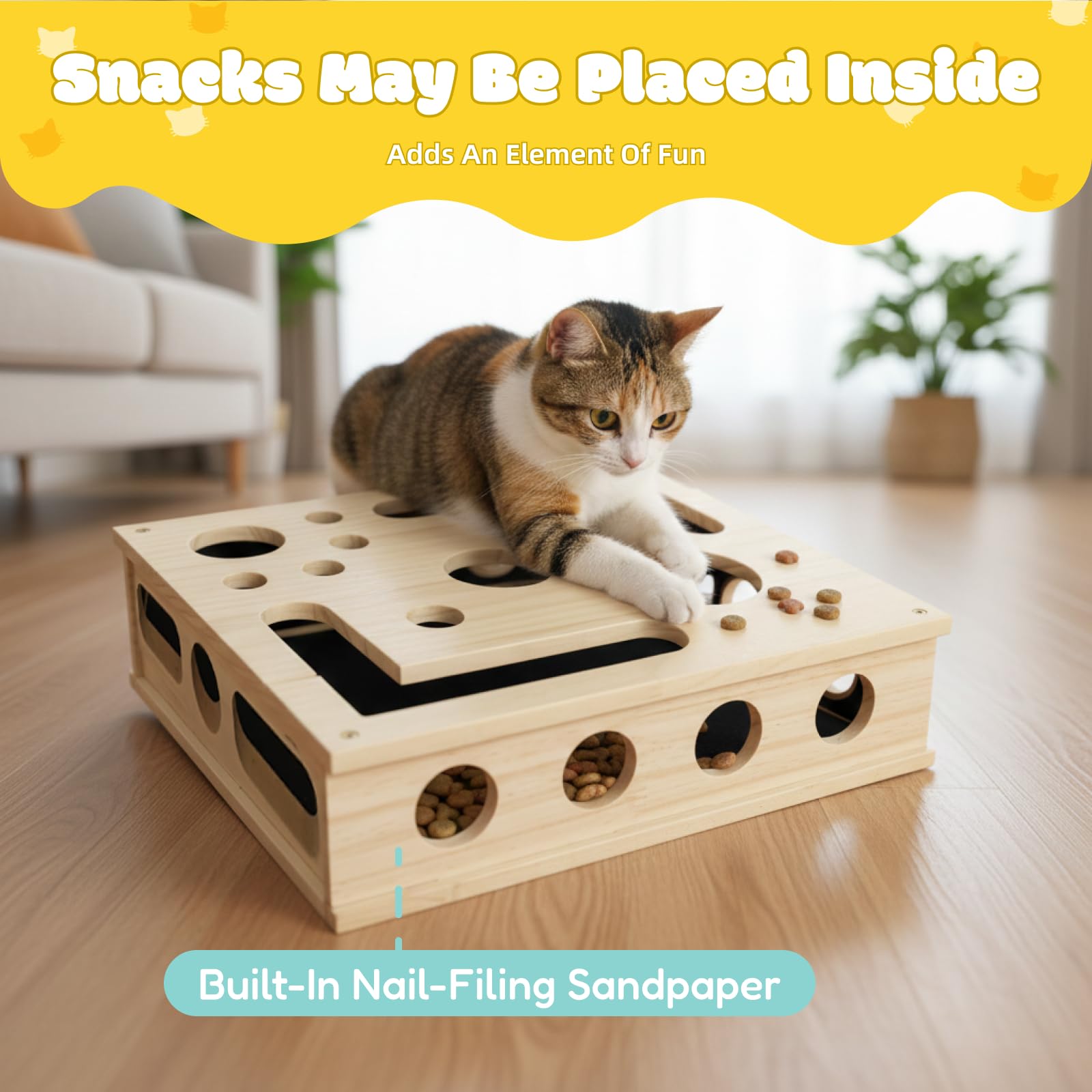Mroace Wooden Cat Nail File Enrichment Box