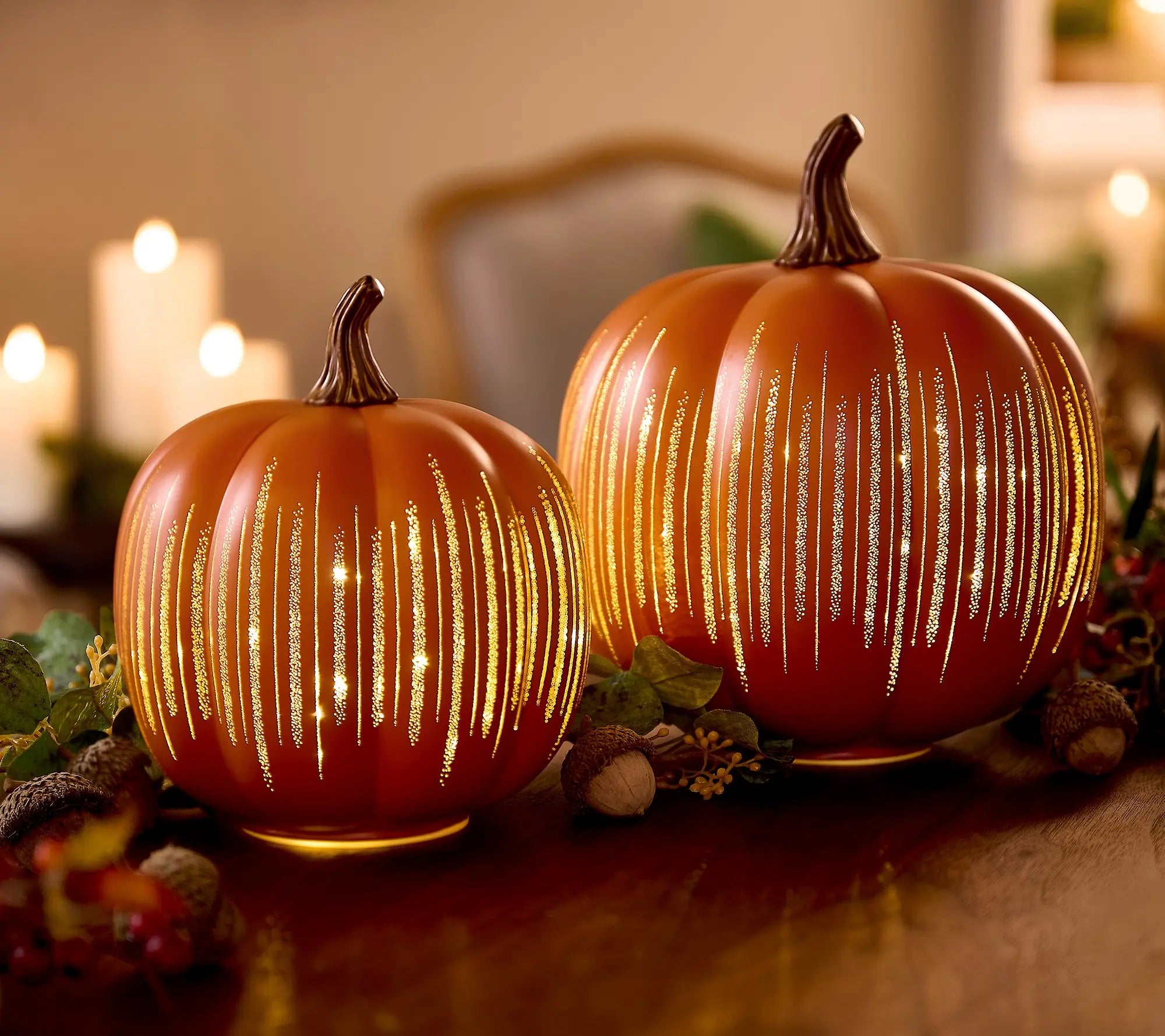 Mroace Illuminated Starry Night Glass Pumpkins（Set of 2）