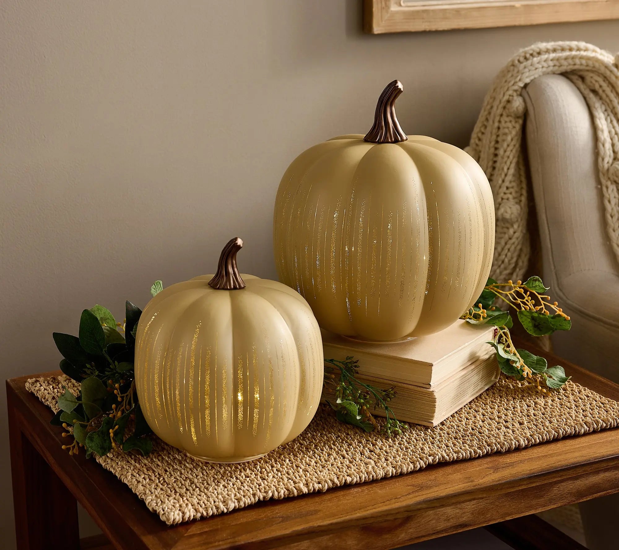 Mroace Illuminated Starry Night Glass Pumpkins（Set of 2）
