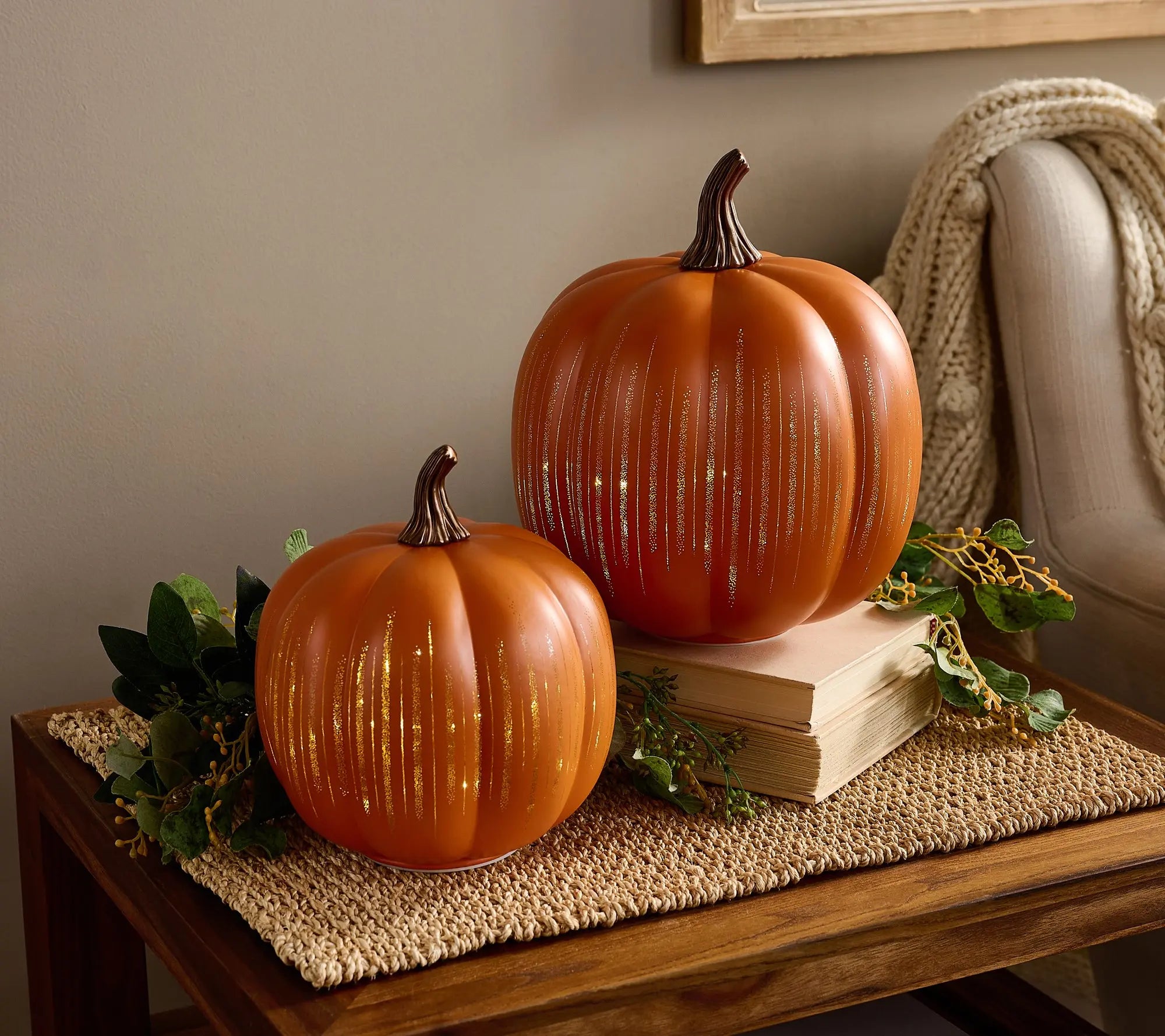 Mroace Illuminated Starry Night Glass Pumpkins（Set of 2）