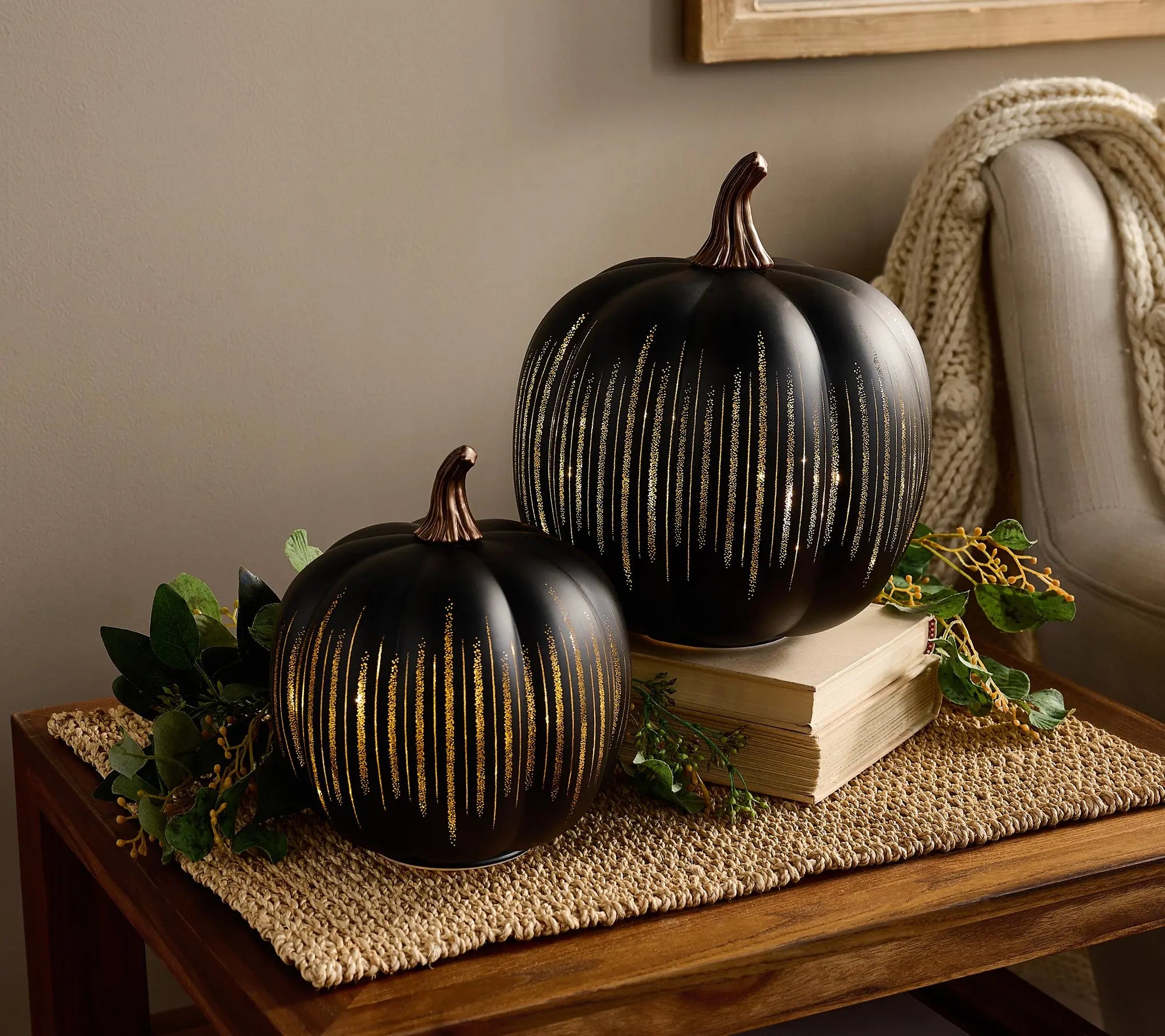 Mroace Illuminated Starry Night Glass Pumpkins（Set of 2）