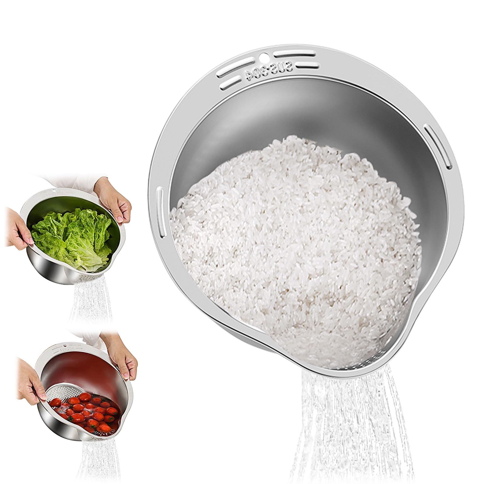 Mroace Stainless Steel Rice Washer Strainer Bowl