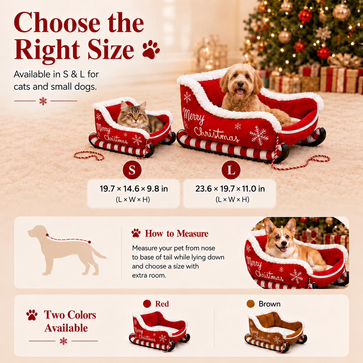 Mroace Plush Santa Sleigh Christmas Pet Bed