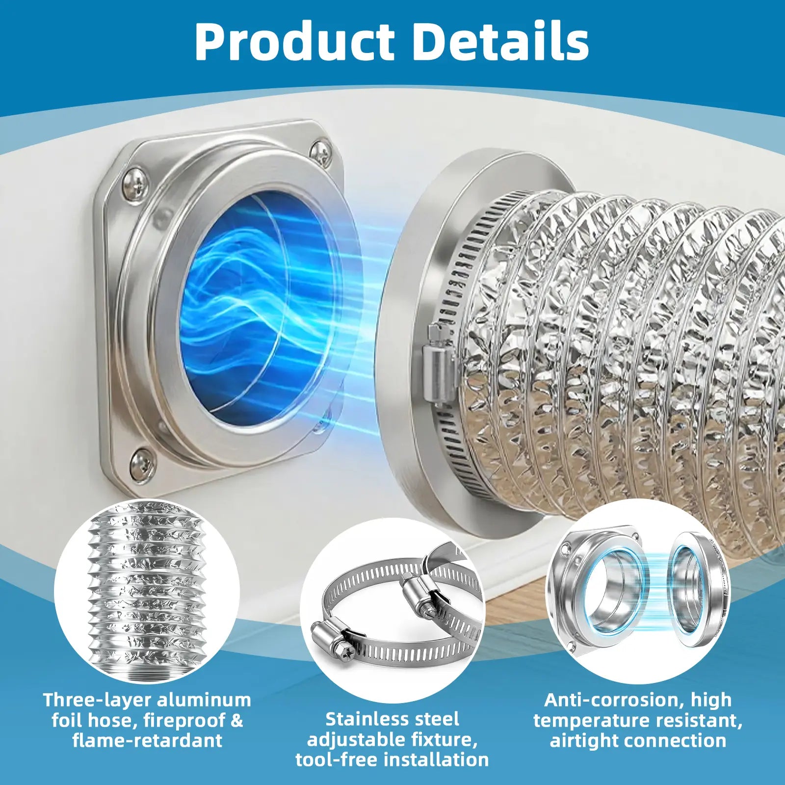 Mroace Stainless Steel Magnetic Dryer Vent Coupling Kit