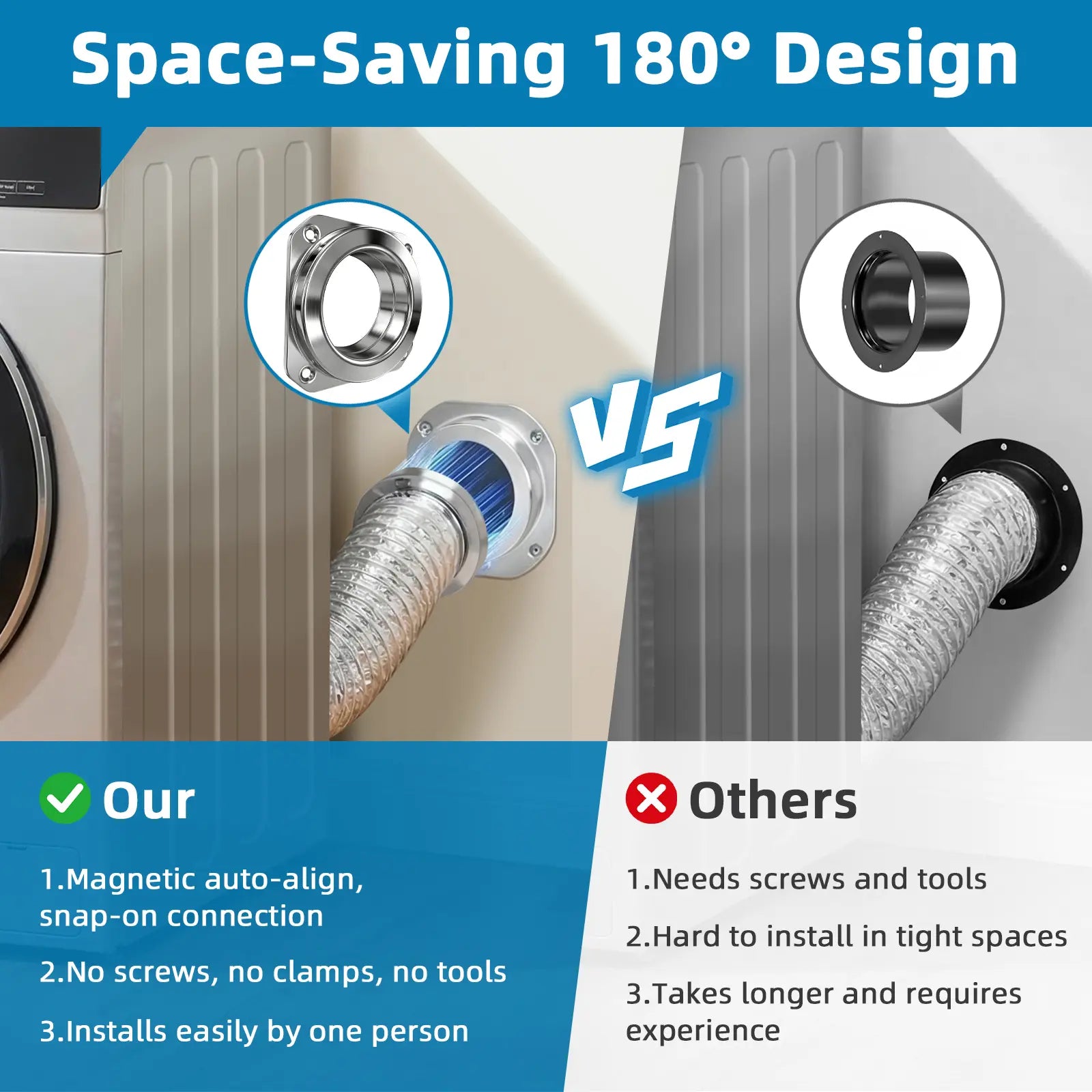 Mroace Stainless Steel Magnetic Dryer Vent Coupling Kit