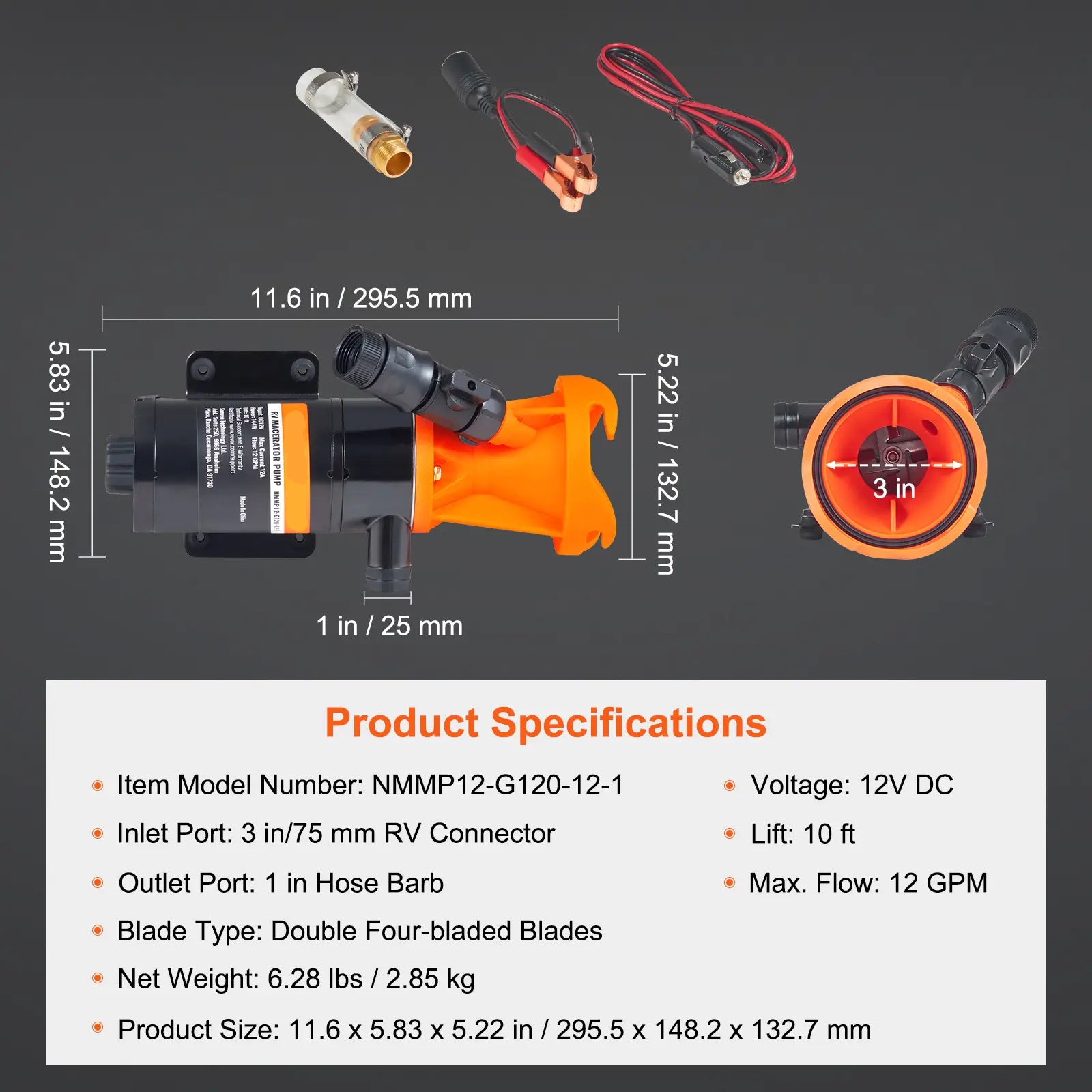 Mroace 12V Portable RV Macerator Pump