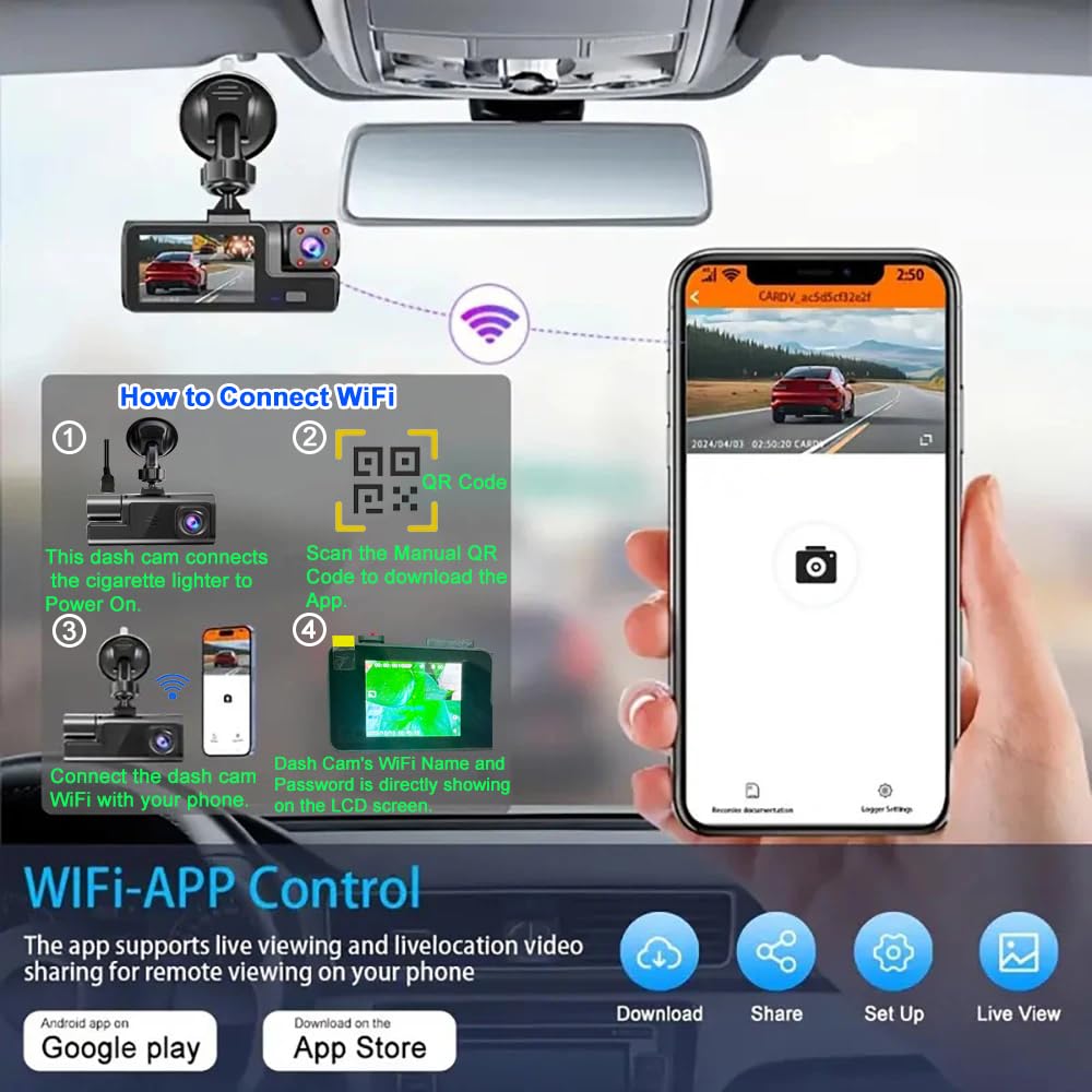 Mroace Dual Dash Camera With Night Vision (Includes 32GB Card）