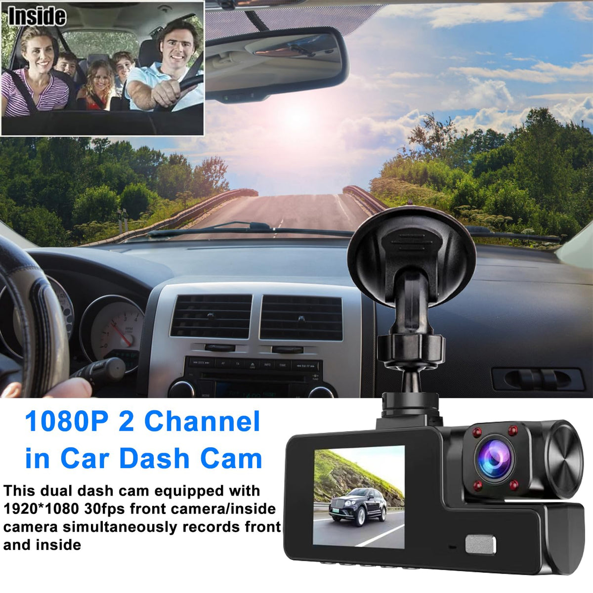 Mroace Dual Dash Camera With Night Vision (Includes 32GB Card）