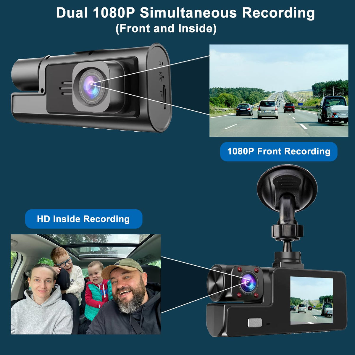 Mroace Dual Dash Camera With Night Vision (Includes 32GB Card）