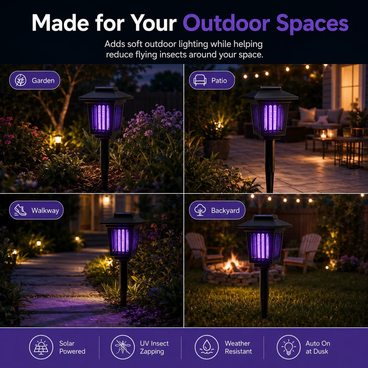 Mroace Solar Mosquito Zapper Light – Outdoor Garden Stake Lamp, UV Insect Killer & Solar Pathway Light