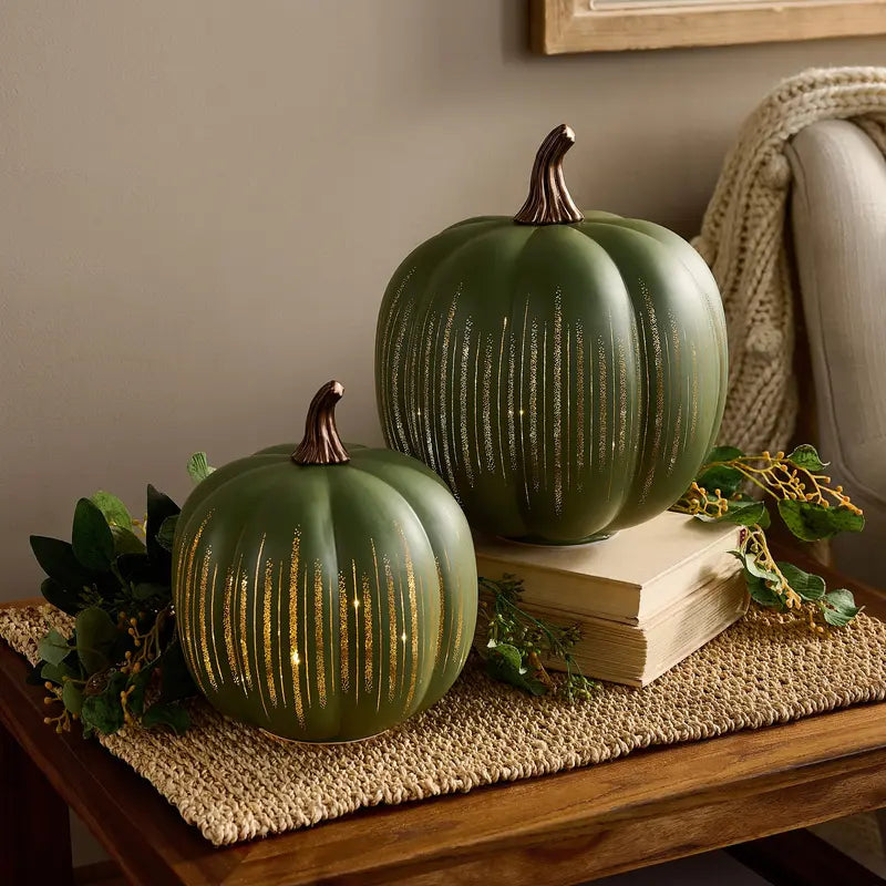 Mroace Illuminated Starry Night Glass Pumpkins（Set of 2）