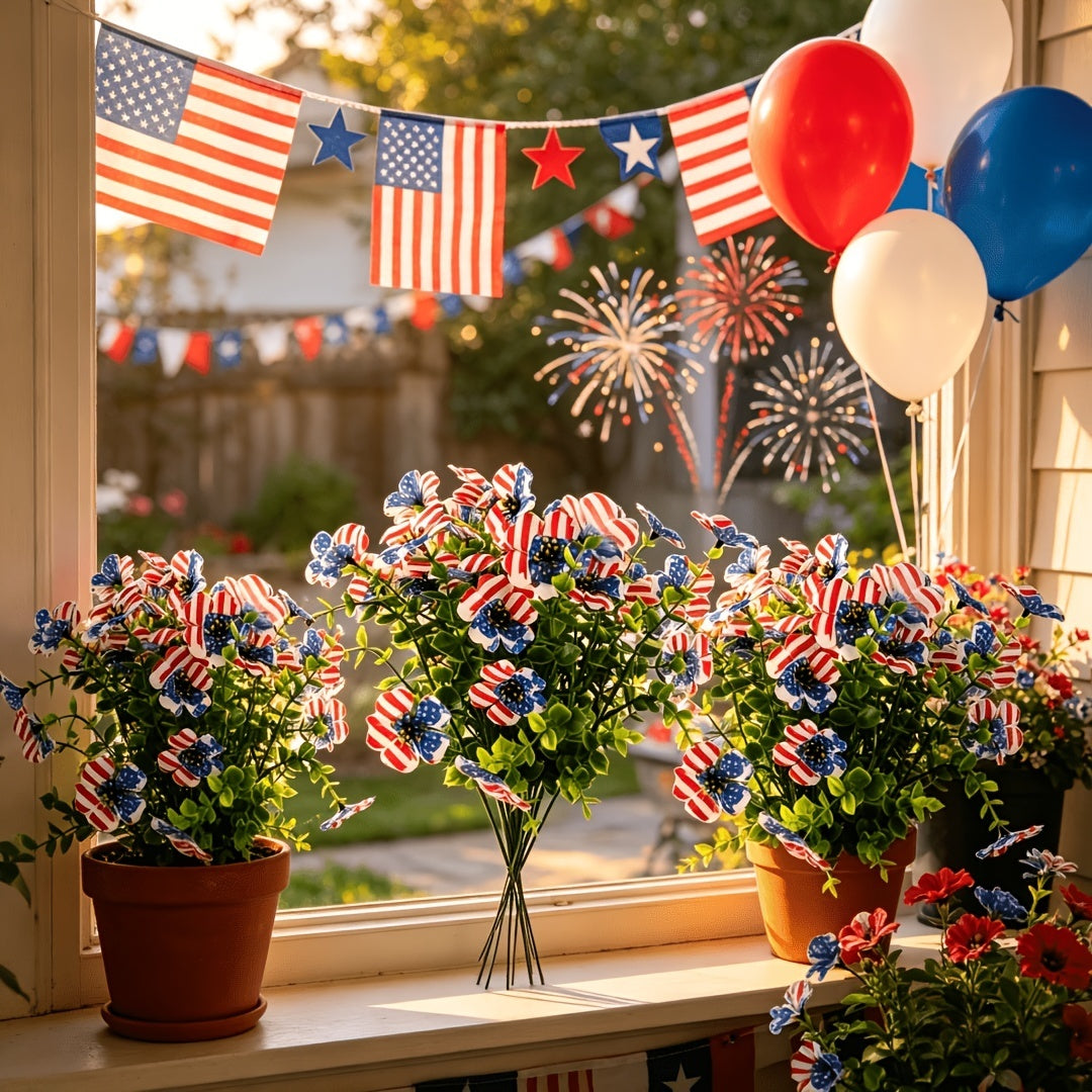 Mroace Patriotic Red White Blue Artificial Flowers