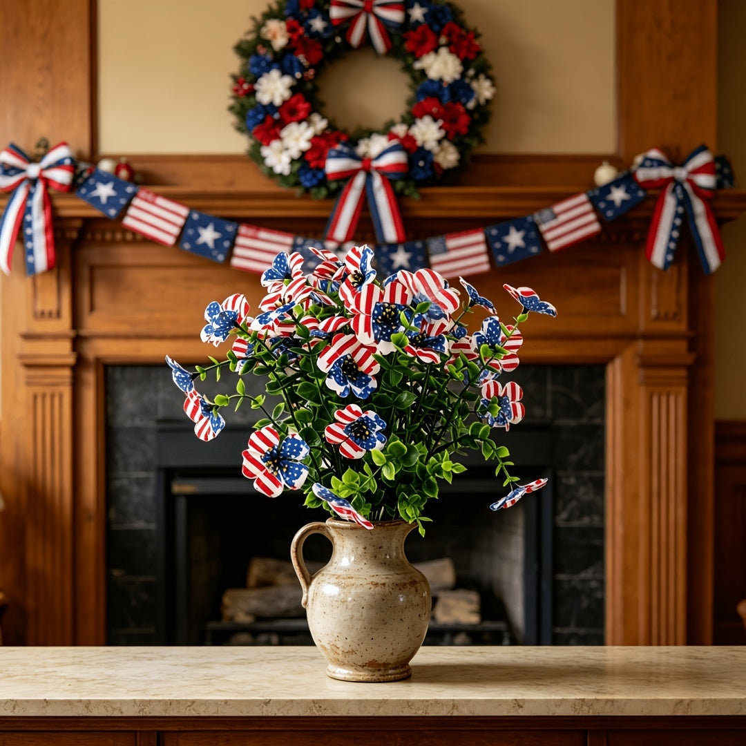 Mroace Patriotic Red White Blue Artificial Flowers