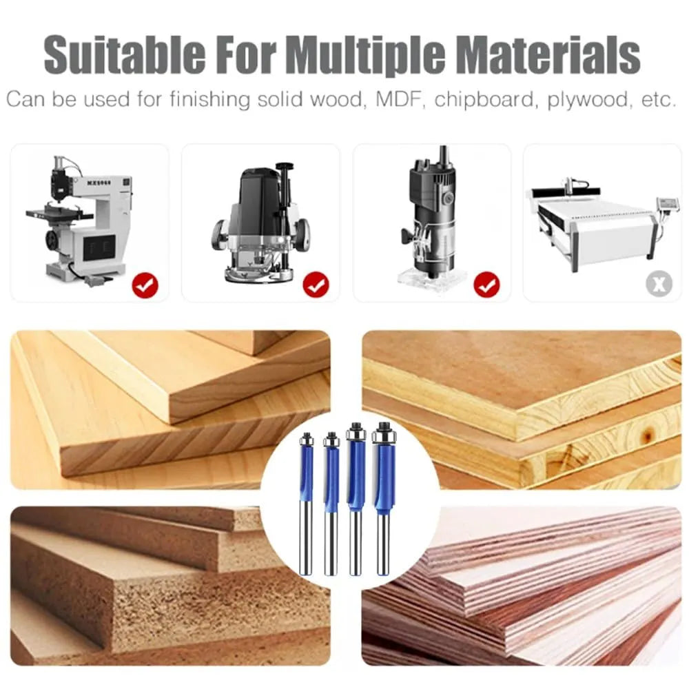Mroace 4PCS Flush Trim Router Bit Set Shank