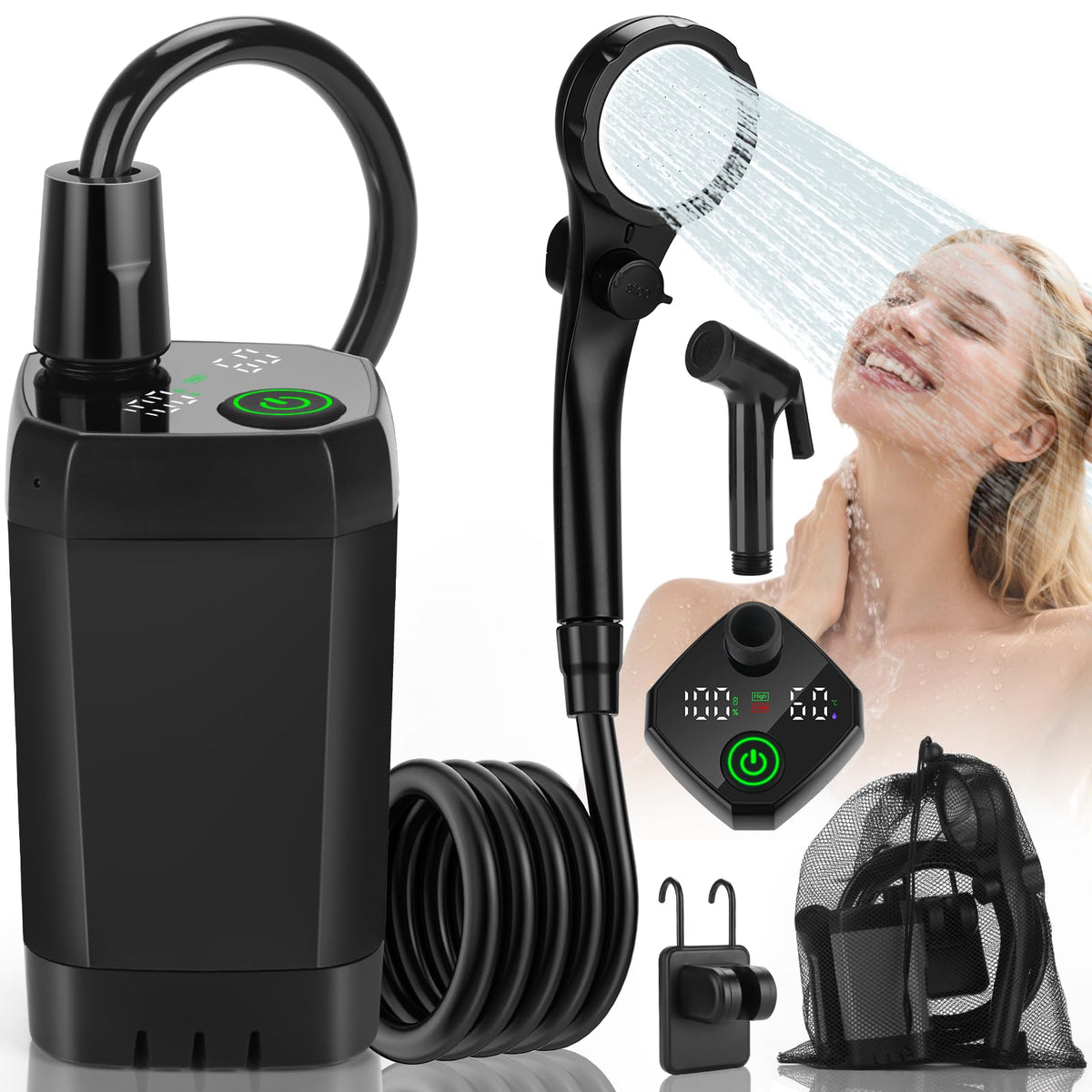 Mroace Rechargeable Portable Camping Shower With LED Display