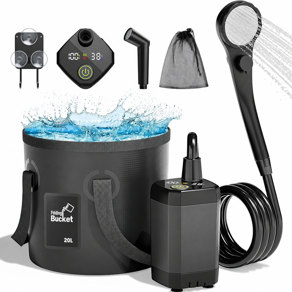 Mroace Rechargeable Portable Camping Shower With LED Display
